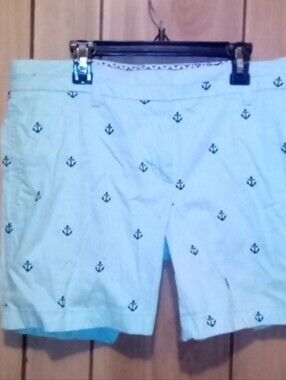 British Khaki Light Blue Anchor Print Bermuda Shorts